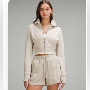 Scuba full-zip cropped hoodie Mojave tan